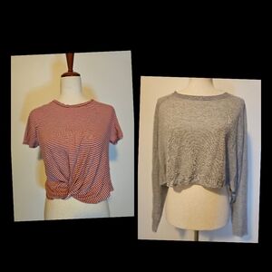 AllSaints Top Bundle Size Small Carme Stripe Tee & Mali Crew Neck Crop